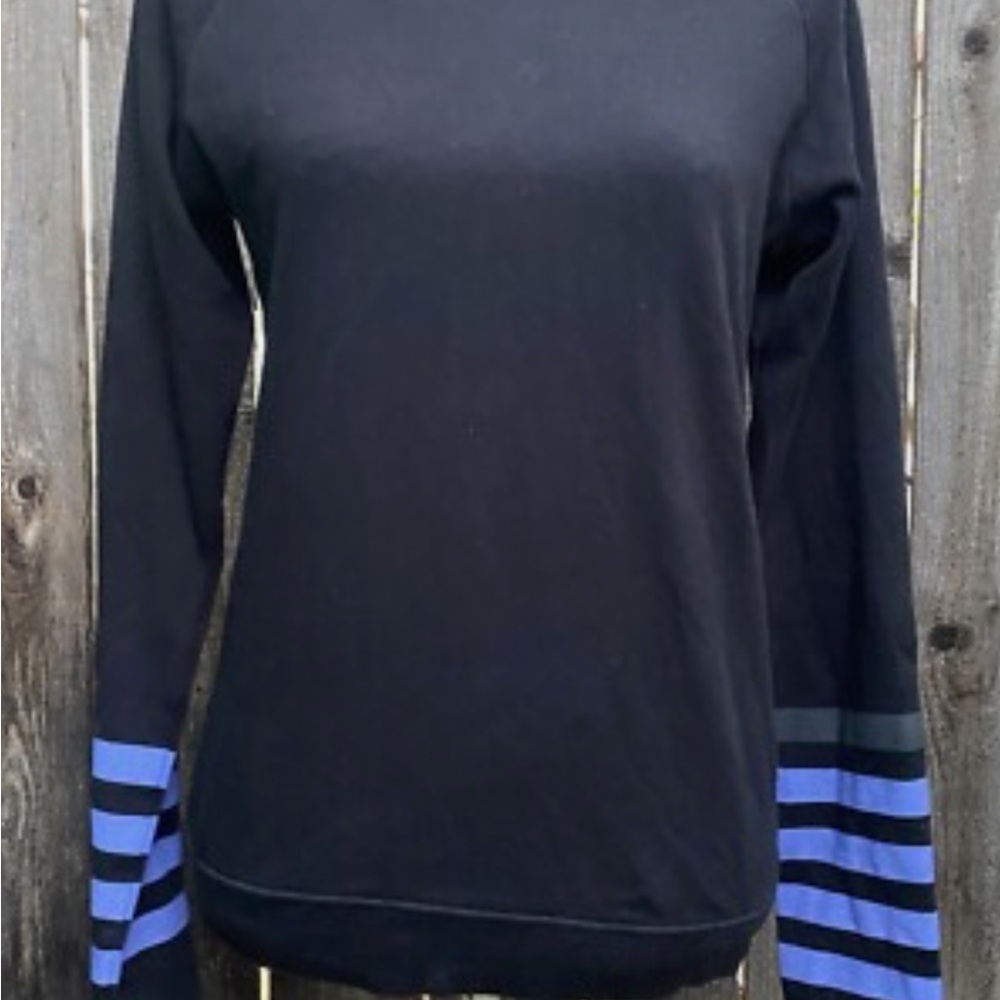Freecity Black Sweatshirt with Blue Striped Sleeves